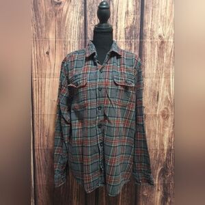 Woolrich Men's Casual Plaid Shirt - Red, Green, and Gray Size XL.